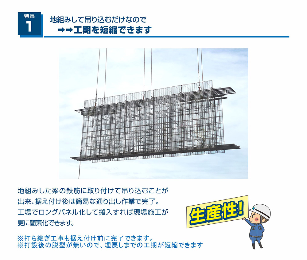 地組みして吊り込むだけなので工期を短縮できる ユニッパ